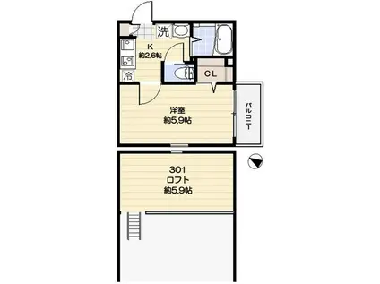 プリムス大宮(1K/3階)の間取り写真