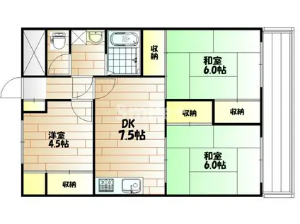 難波マンション(3DK/4階)の間取り写真