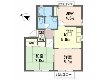 クレストコートB(3K/1階)の間取り写真