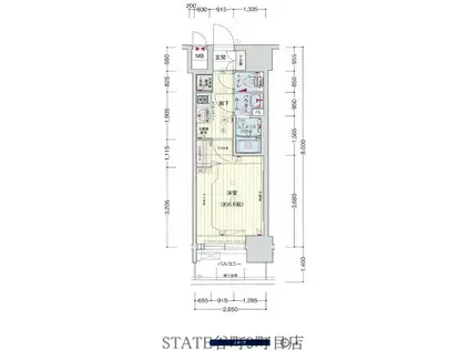 プレサンス上町台筆ケ崎町ノース(1K/11階)の間取り写真