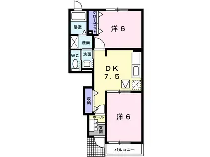 アラモードI(2DK/1階)の間取り写真