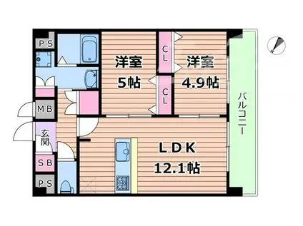プレサンス京橋GREEN YARDアルミラ(2LDK/8階)の間取り写真