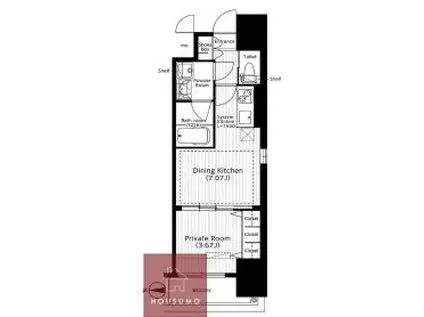 扇町公園プライマリーワン(1DK/3階)の間取り写真