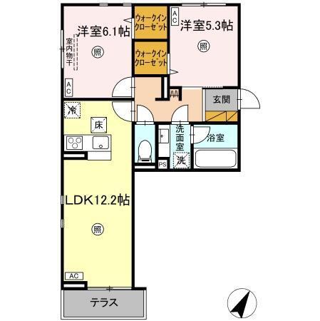 SERENVITA MATSUSHIRO(2LDK/2階)の間取り写真