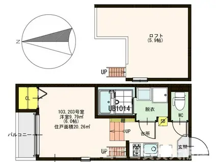 ハーモニーテラス今川(1K/1階)の間取り写真