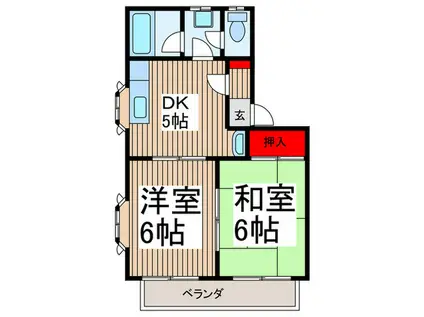 ワールドハイツA(2DK/2階)の間取り写真