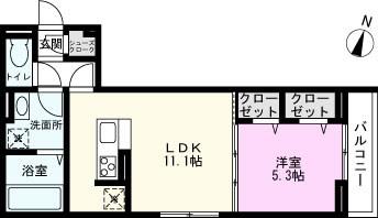 D-ROOM北越谷3丁目PJ A棟(1LDK/3階)の間取り写真