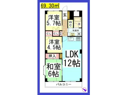 TDペアシティー湘南(3LDK/6階)の間取り写真
