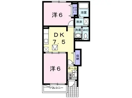 アヴァンシアB(2DK/1階)の間取り写真