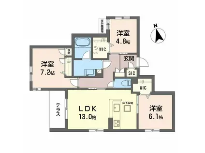 シャーメゾン伽羅橋(3LDK/1階)の間取り写真