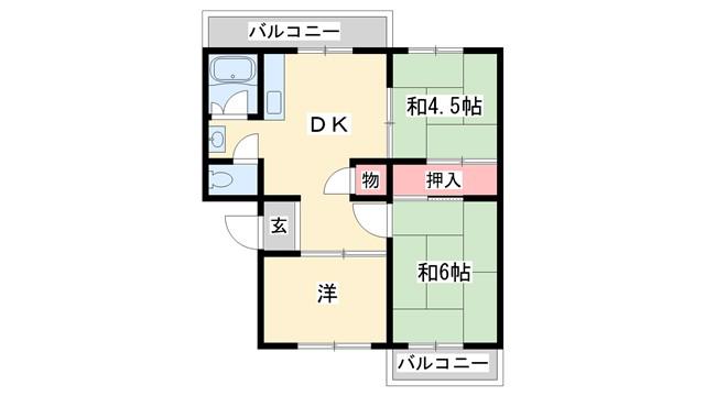 播磨本荘3号棟(3DK/5階)の間取り写真