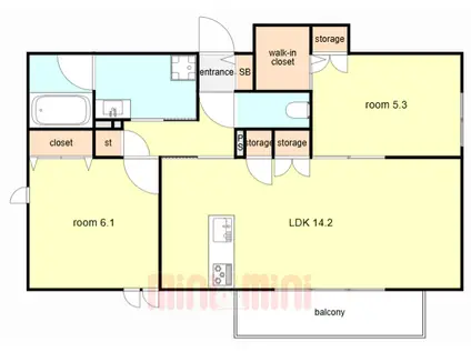 西宮市甲東園2丁目ヘーベルメゾン(2LDK/2階)の間取り写真