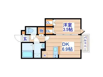 コンフォール萩野町(1DK/1階)の間取り写真