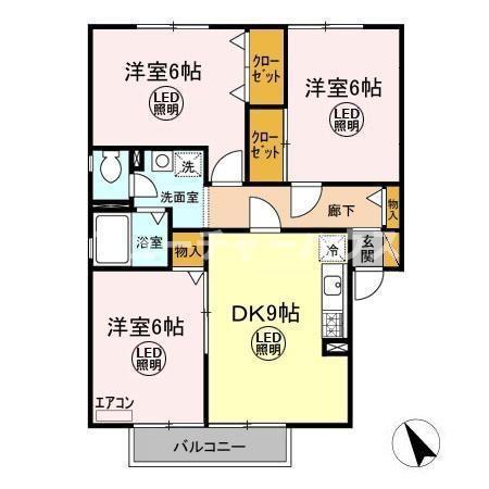 パストラル 壱番館(3DK/1階)の間取り写真