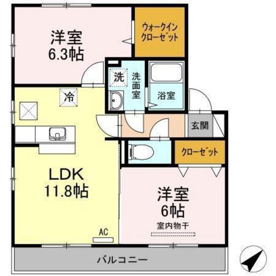 広島県広島市佐伯区 2階建 築19年(2LDK/1階)の間取り写真