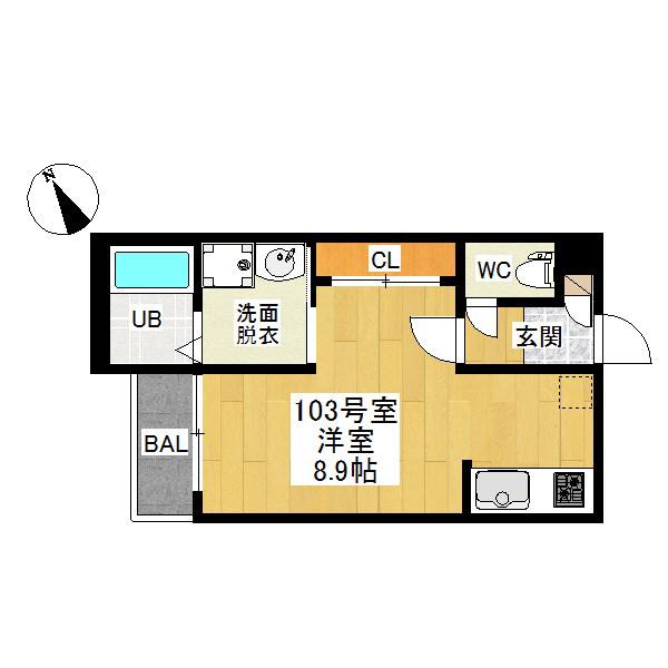 GRANDTICスリジエ(ワンルーム/2階)の間取り写真