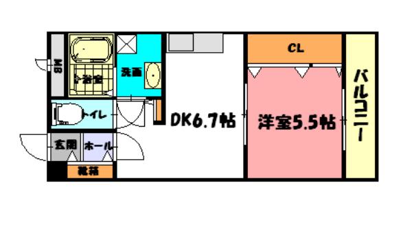 ウエスト・リヴァー(1DK/1階)の間取り写真