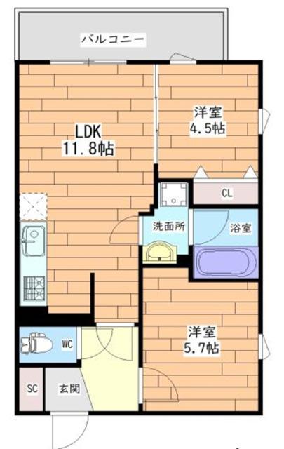 プレステージ14番館(2LDK/2階)の間取り写真