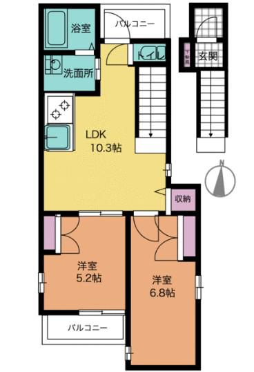 ソシア上青木(2LDK/1階)の間取り写真