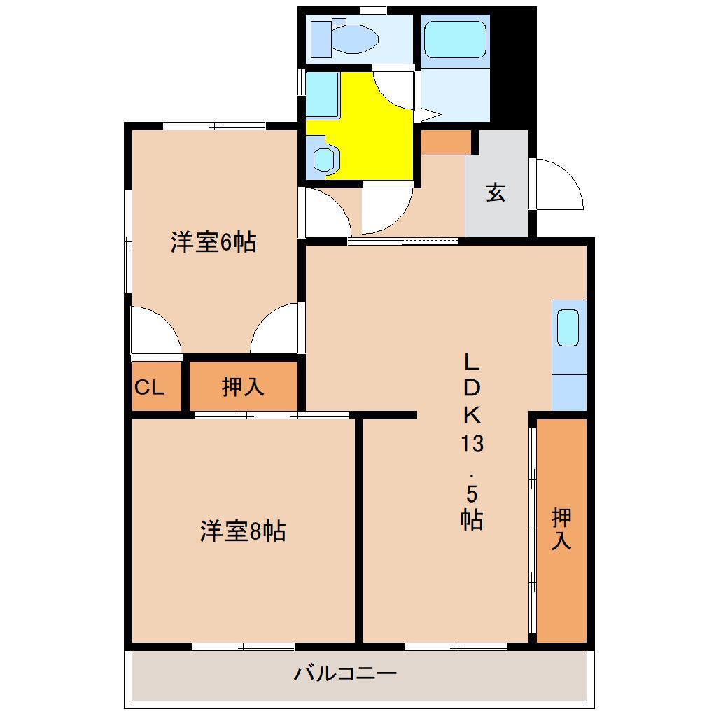 石川コーポ1(2LDK/4階)の間取り写真