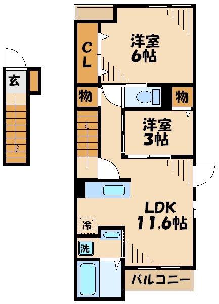 アムール 琴 III(2LDK/2階)の間取り写真