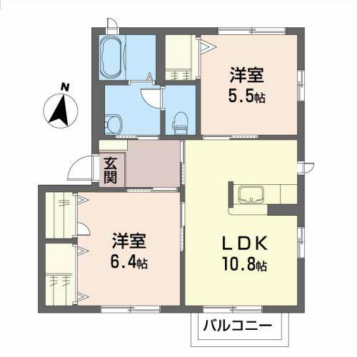 アルテールD(2LDK/2階)の間取り写真