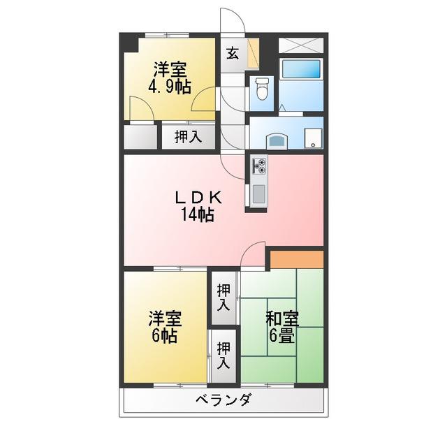 プロミネント四日市(3LDK/2階)の間取り写真