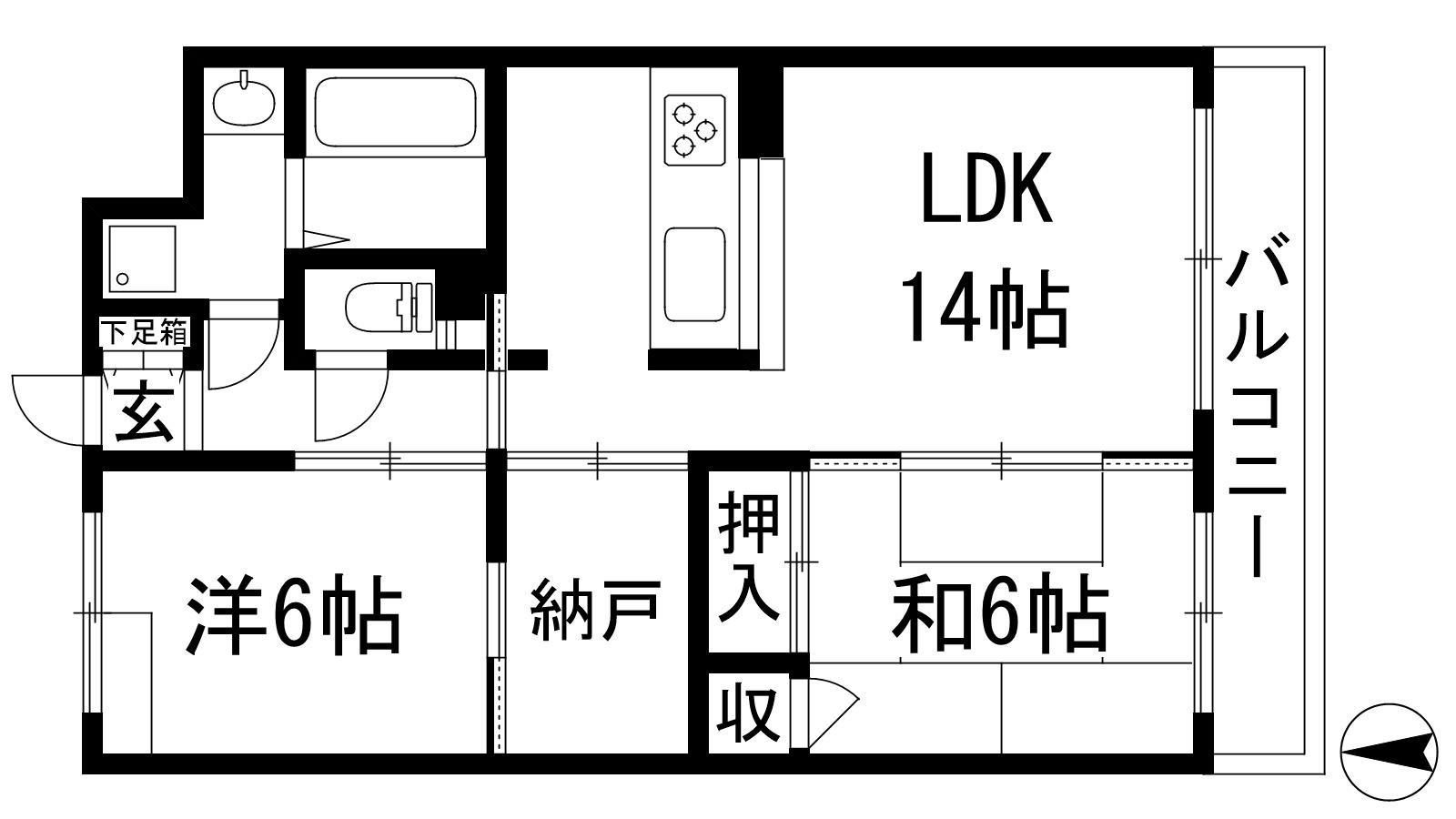 レインボー甲東(2SLDK/3階)の間取り写真