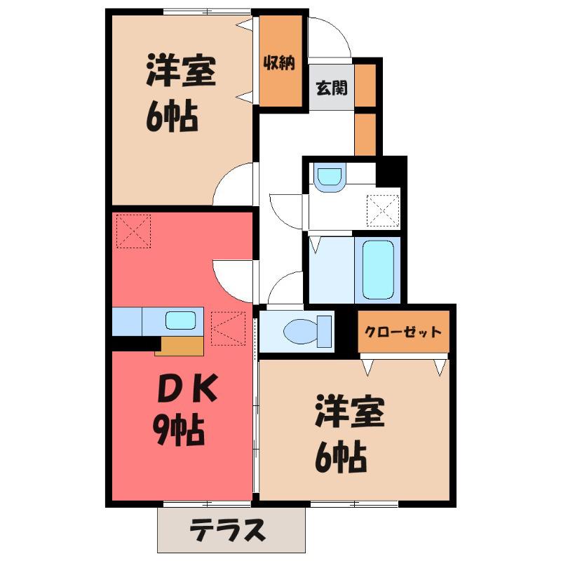 アロース・ガーデンA(2DK/1階)の間取り写真