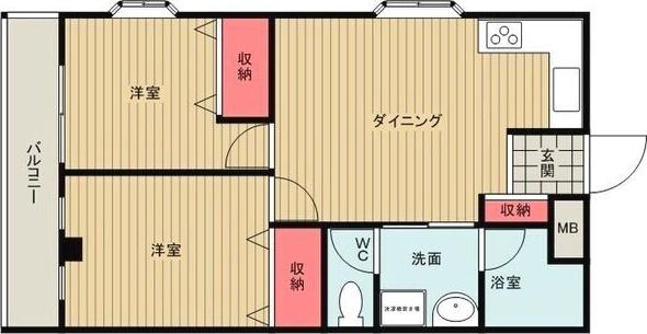 近鉄南大阪線 針中野駅 徒歩13分 4階建 築32年(2LDK/4階)の間取り写真