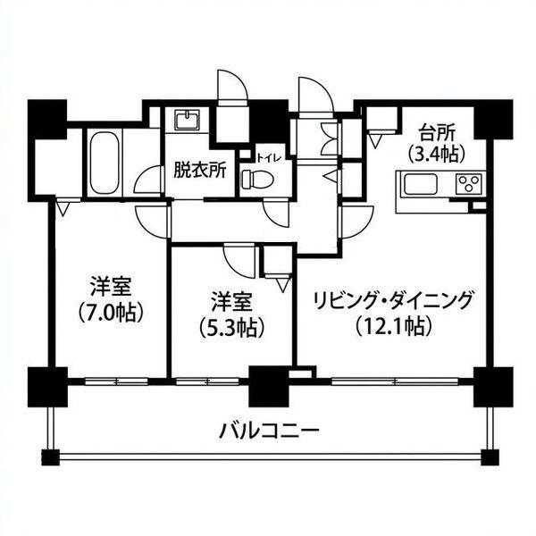 クリーンリバーフィネス北大前(2LDK/8階)の間取り写真