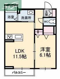 ブルーム津島福居(1LDK/2階)の間取り写真
