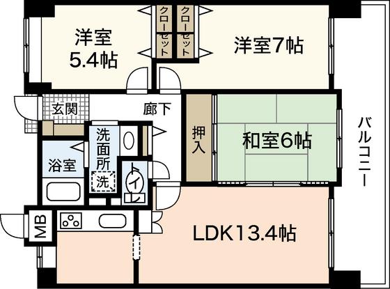 ロイヤルシャトー祇園(3LDK/3階)の間取り写真