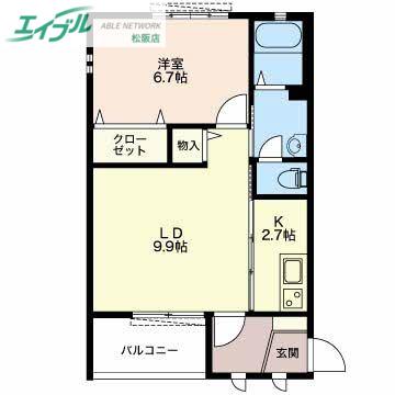 セントヒルズ上川 B棟(1LDK/2階)の間取り写真