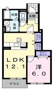 エテルノA(1LDK/1階)の間取り写真