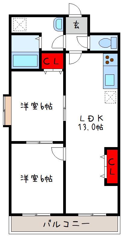北本町プラザI(2LDK/3階)の間取り写真