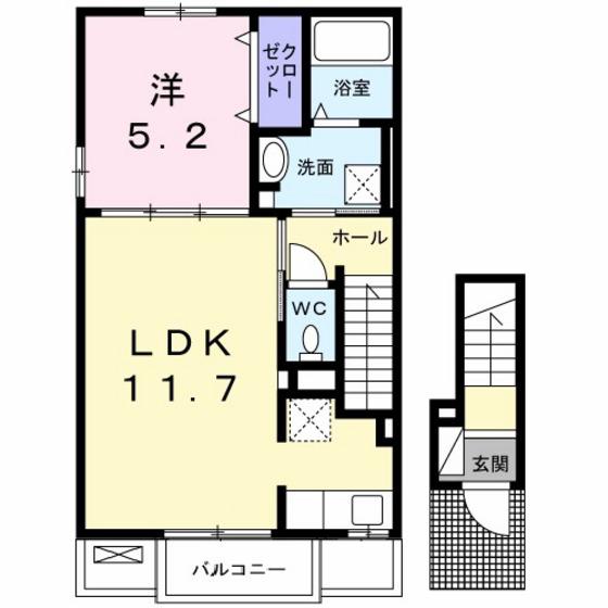 ベル フォレ B(1LDK/2階)の間取り写真
