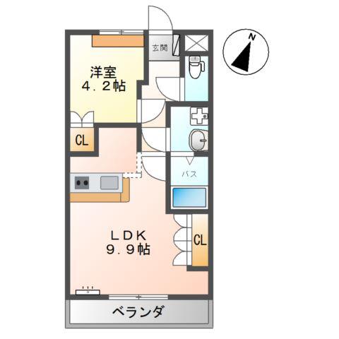 シェルル長束西(1LDK/1階)の間取り写真