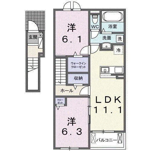 グランディス(2LDK/2階)の間取り写真