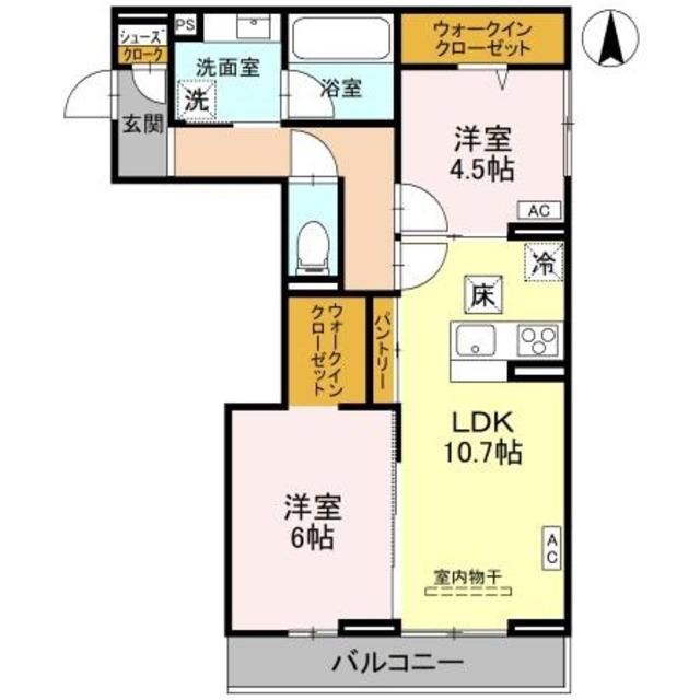草加氷川町PJIV B(2LDK/1階)の間取り写真
