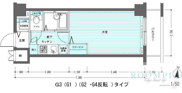 レジディア多摩川(1K/3階)の間取り写真