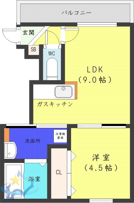 プルーフガーデン山の手(1LDK/1階)の間取り写真