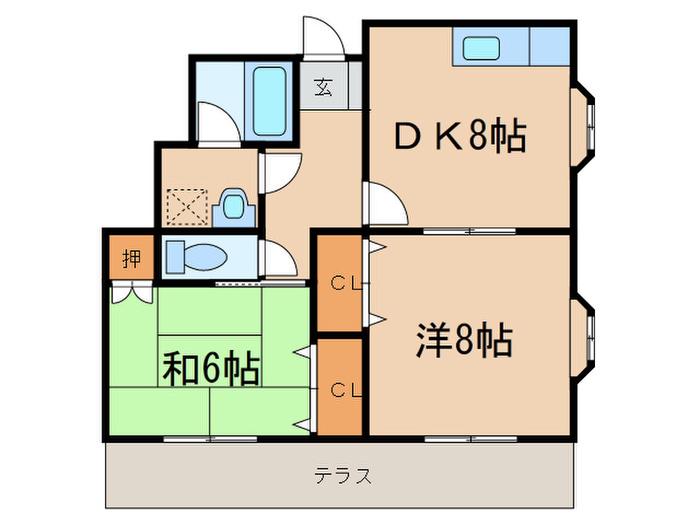 フラワーキャッスル篠原(2DK/2階)の間取り写真