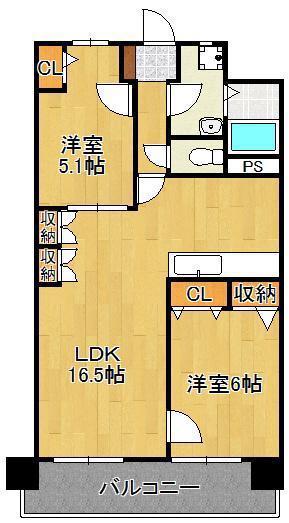 グランドハイツ黒崎(2LDK/4階)の間取り写真