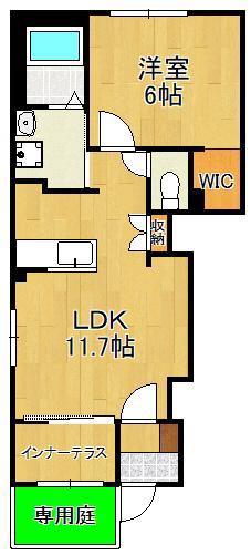 ブドワール(1LDK/1階)の間取り写真