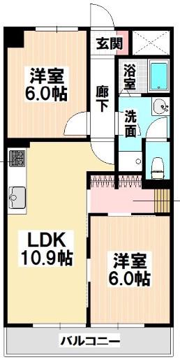 ドミール芝(2LDK/1階)の間取り写真