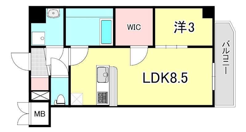 エスリードレジデンスグラン神戸三宮シティ(1LDK/14階)の間取り写真