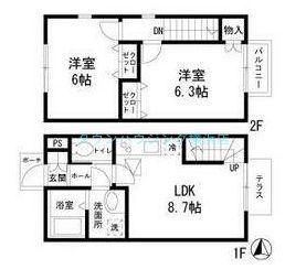 メゾンB(2LDK/1階)の間取り写真
