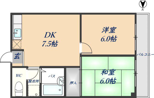 ラフィーネハイツ(2DK/2階)の間取り写真