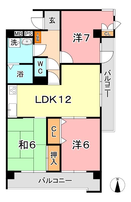 厚生町クラウンズマンション(3LDK/6階)の間取り写真